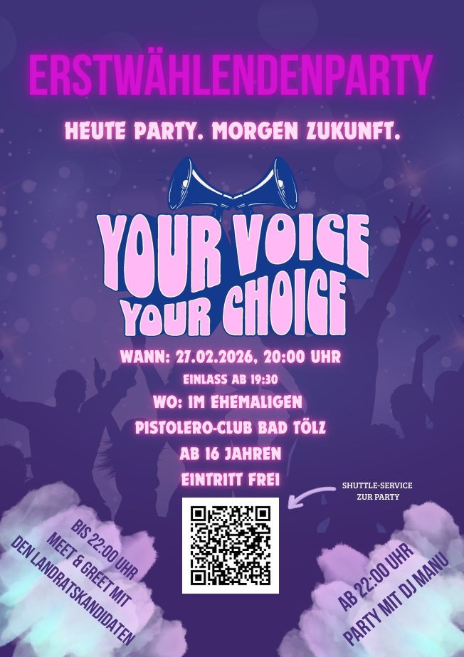Erstwählendenparty Flyer Vorderseite